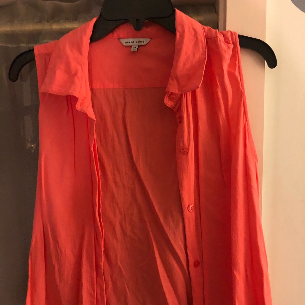 Blouse, sleeveless, collar, button down, orange